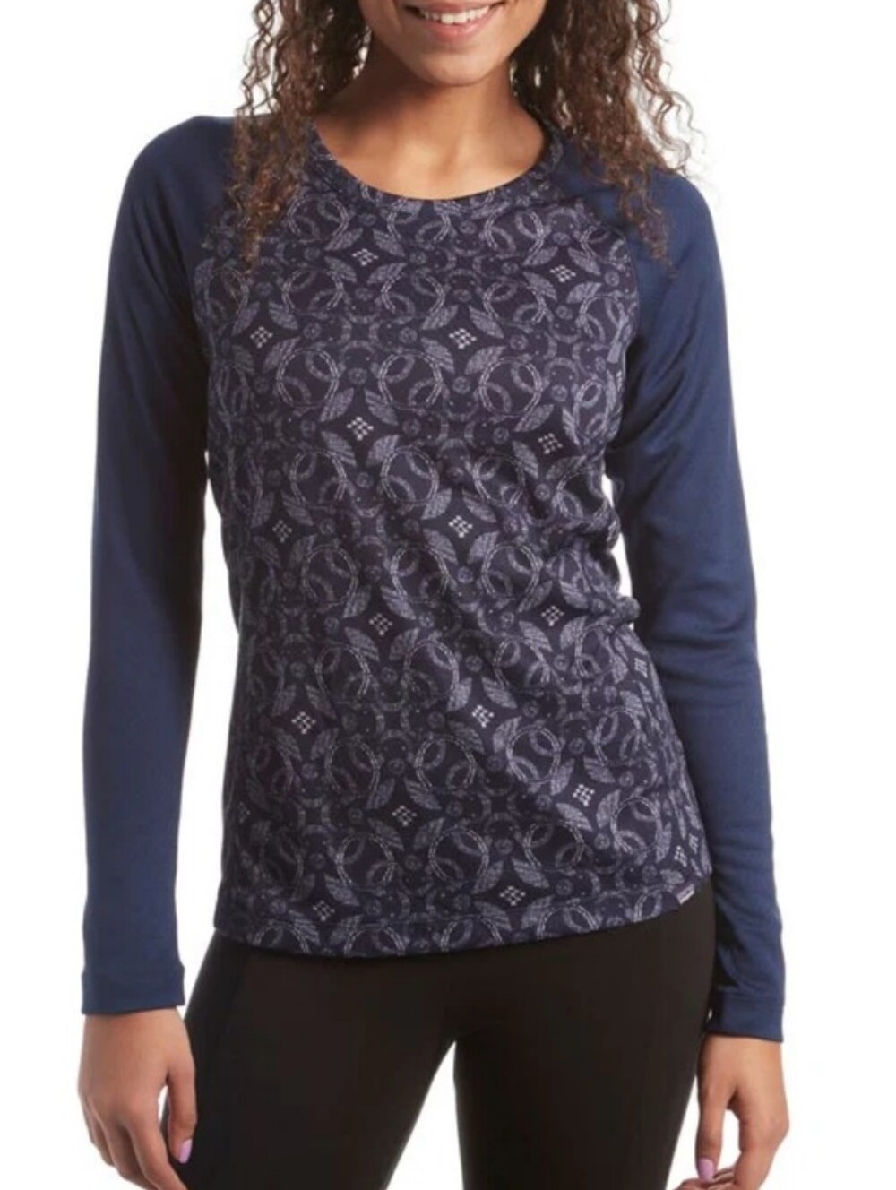 Patagonia Capilene Midweigt Navy  Long-Sleeve Crew Geometric Print M